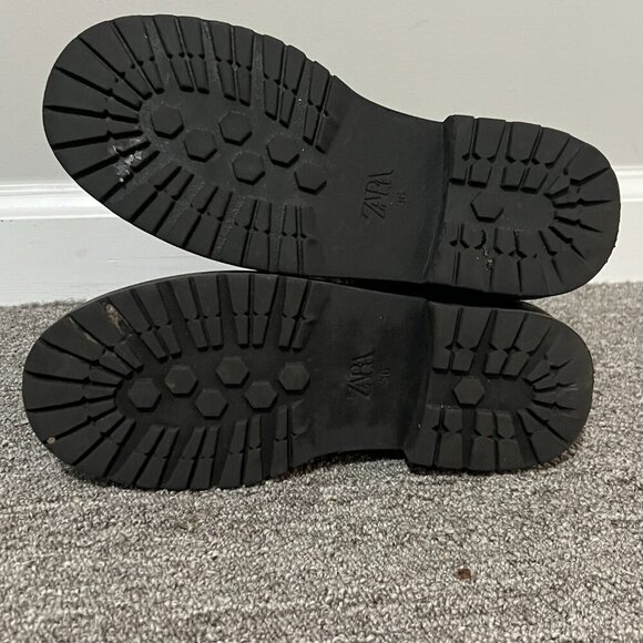 Zara Boots Size 36 Women's Distressed Combat Brown Lace Up Mid Calf Side Zip - Picture 6 of 7